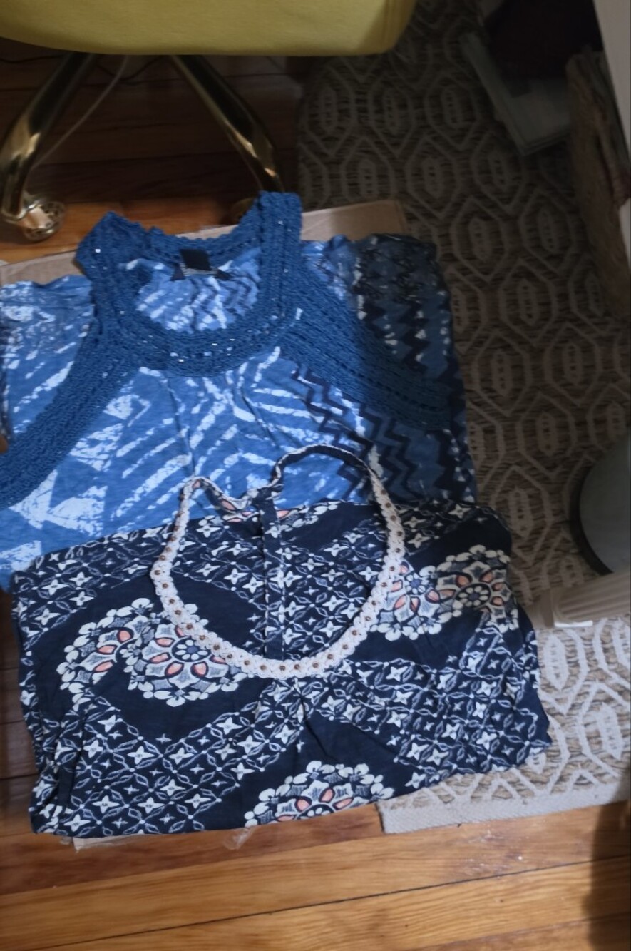 Lucky Brand Blue Geometric Crochet-Trim Tank Tops Set Of Two